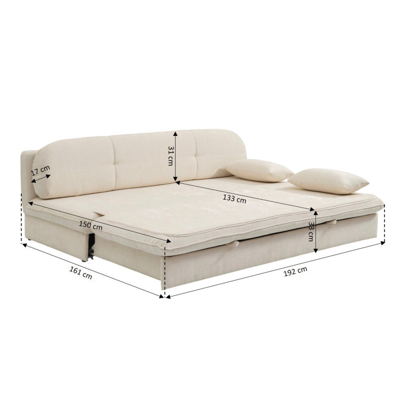 Cila - Banquette Convertible 3 Places - Tissu Beige
