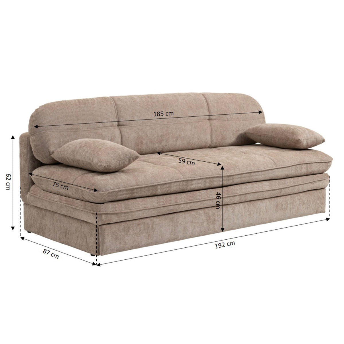 Cila - Sofá cama de 3 plazas - Tela marrón