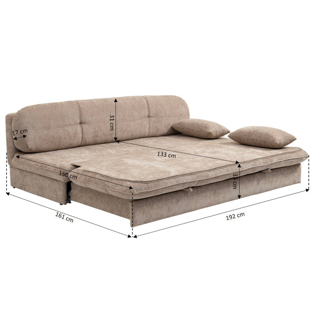 Cila - Sofá cama de 3 plazas - Tela marrón