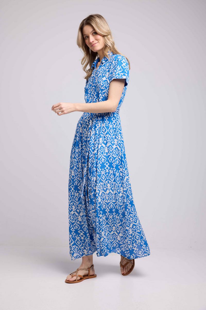 Vestido Largo Mangas Cortas - Azul