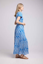 Vestido Largo Mangas Cortas - Azul