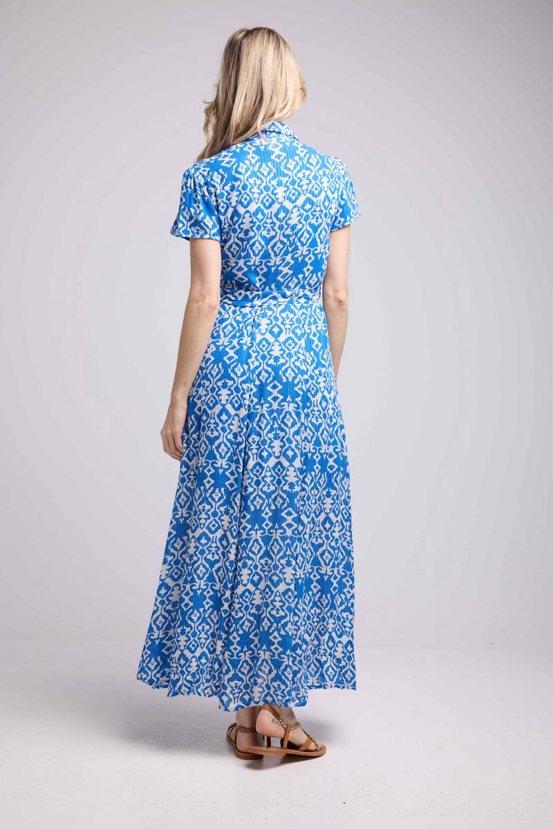 Vestido Largo Mangas Cortas - Azul