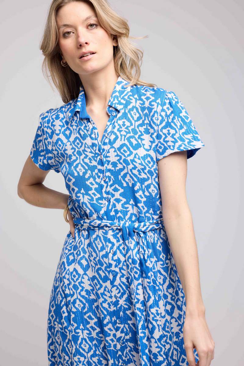 Robe Longue Manches Courtes - Bleu