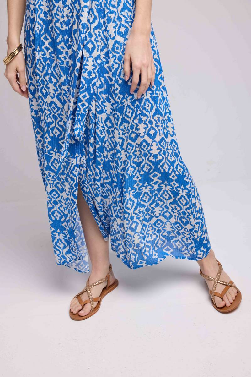 Vestido Largo Mangas Cortas - Azul