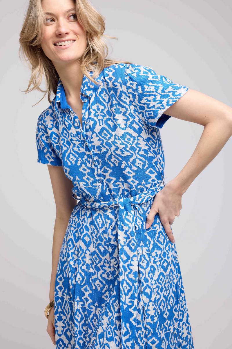 Robe Longue Manches Courtes - Bleu