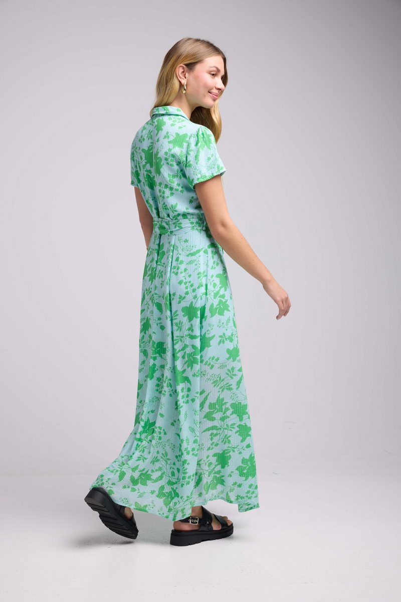 Vestido largo de manga corta - Verde Azul