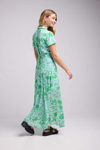 Vestido largo de manga corta - Verde Azul
