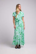 Vestido largo de manga corta - Verde Azul