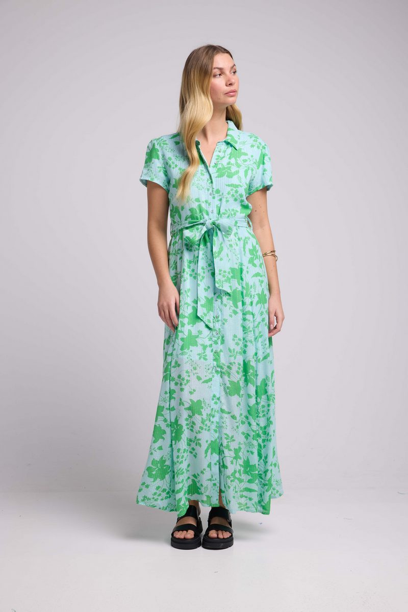 Vestido largo de manga corta - Verde Azul