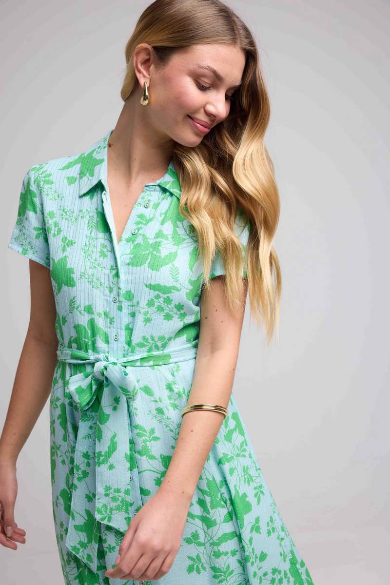 Vestido largo de manga corta - Verde Azul