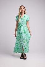 Vestido largo de manga corta - Verde Azul