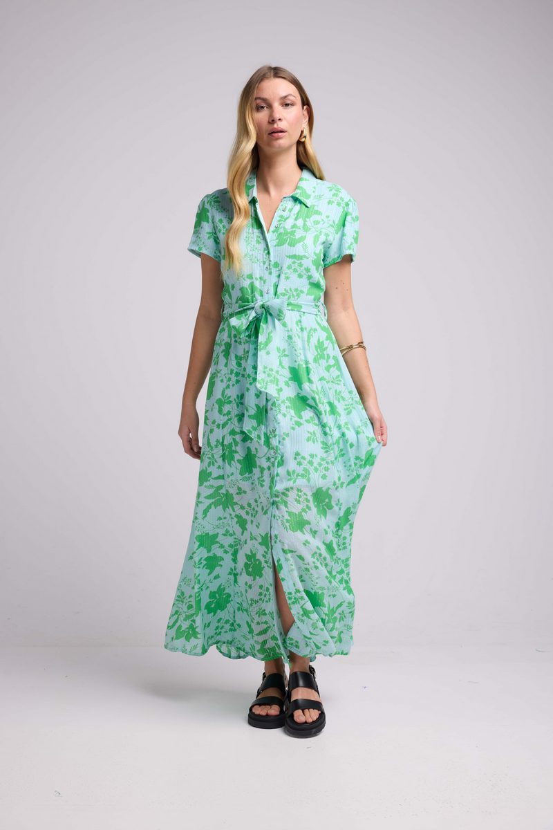Vestido largo de manga corta - Verde Azul