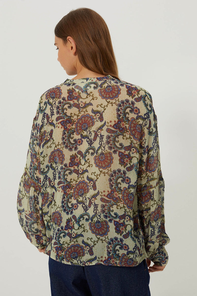 Blusa Devi - Peacock Off White Print