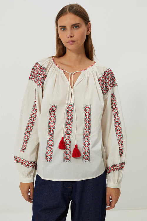 Blusa Elies - Blanco Rojo