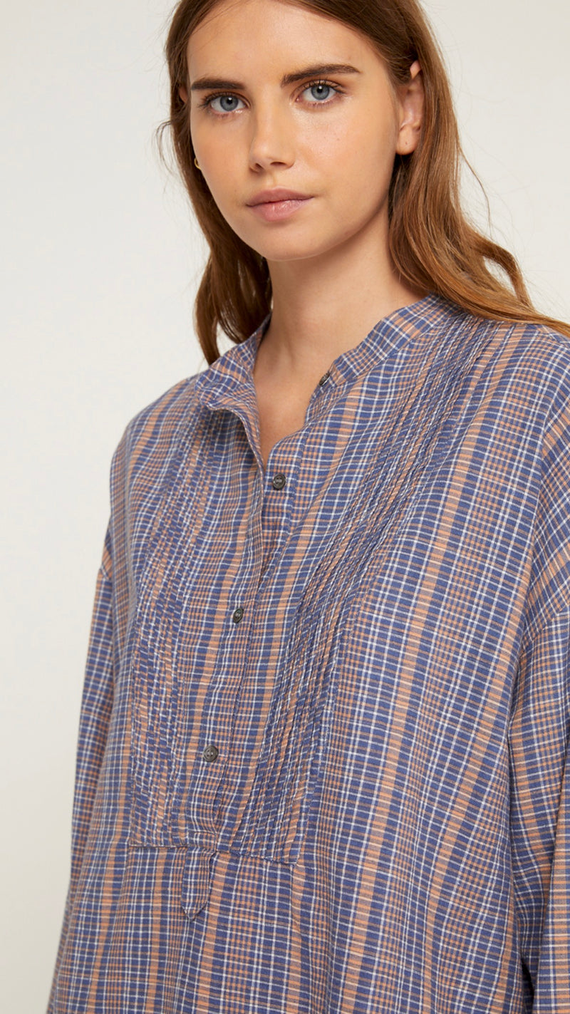 Enzo blouse - Blue Matra Check