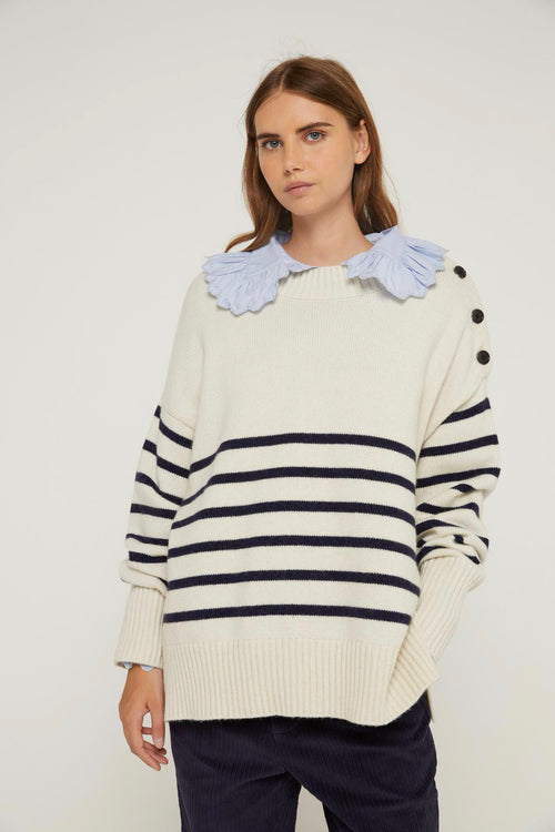 Massilia Sweater - Ecru/Navy Blue