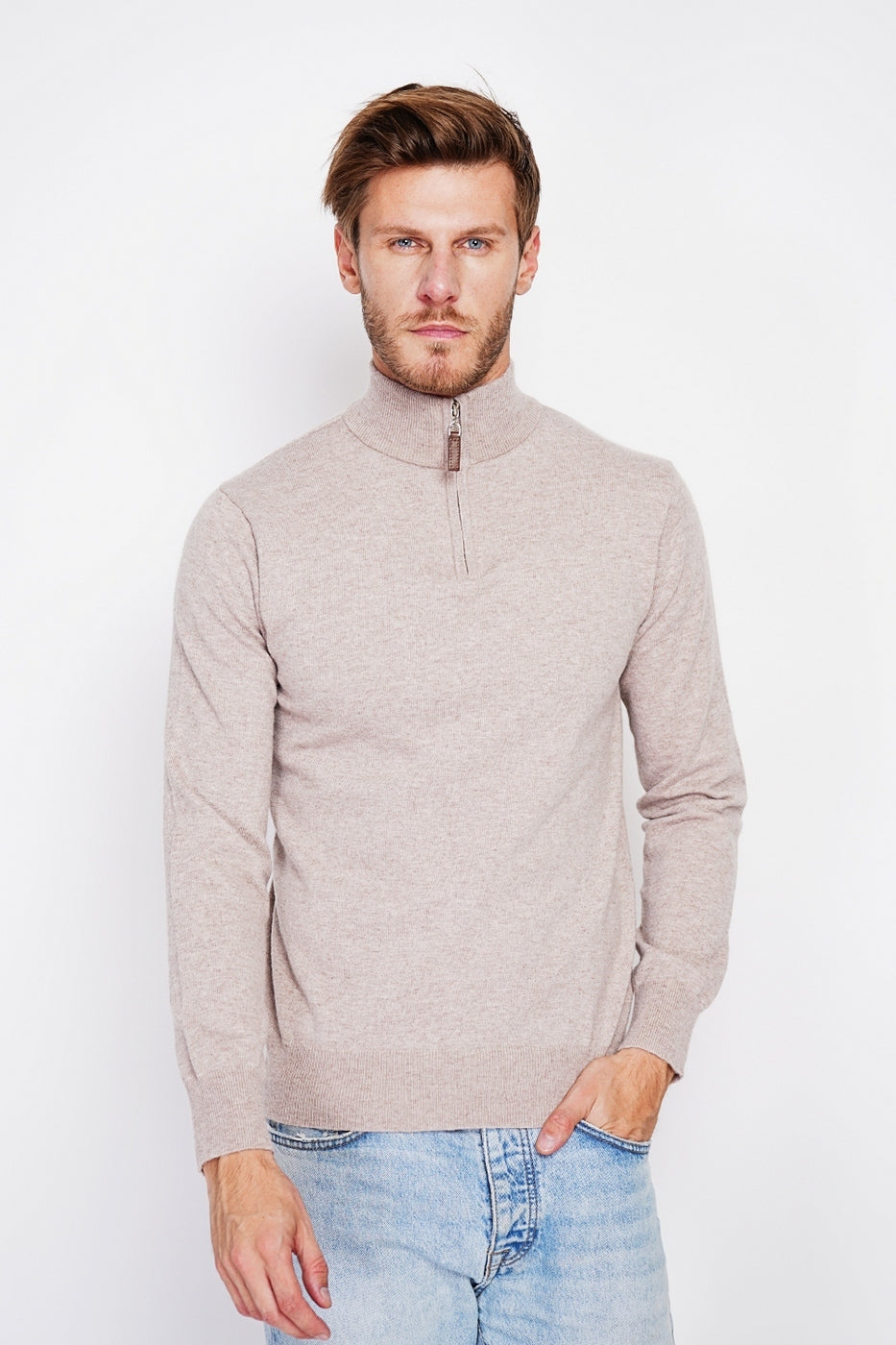 Men’s Zip-Neck Jumper – Desert