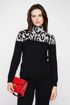 Women’s Leopard-Print High-Neck Jumper – Black