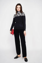 Women’s Leopard-Print High-Neck Jumper – Black