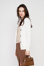 Gilet Col V Boutonné – Naturel – Femme
