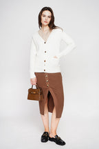 Gilet Col V Boutonné – Naturel – Femme