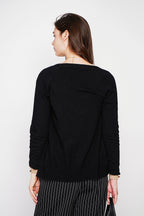 Gilet Col V Boutonné – Noir – Femme