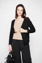 Gilet Col V Boutonné – Noir – Femme