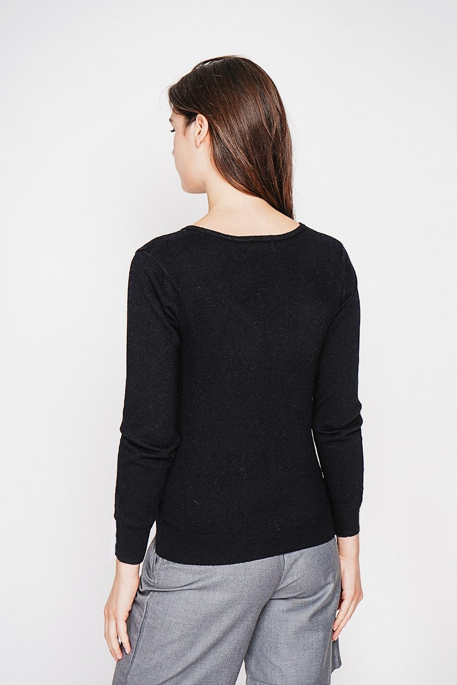 Pull Col V – Noir – Femme