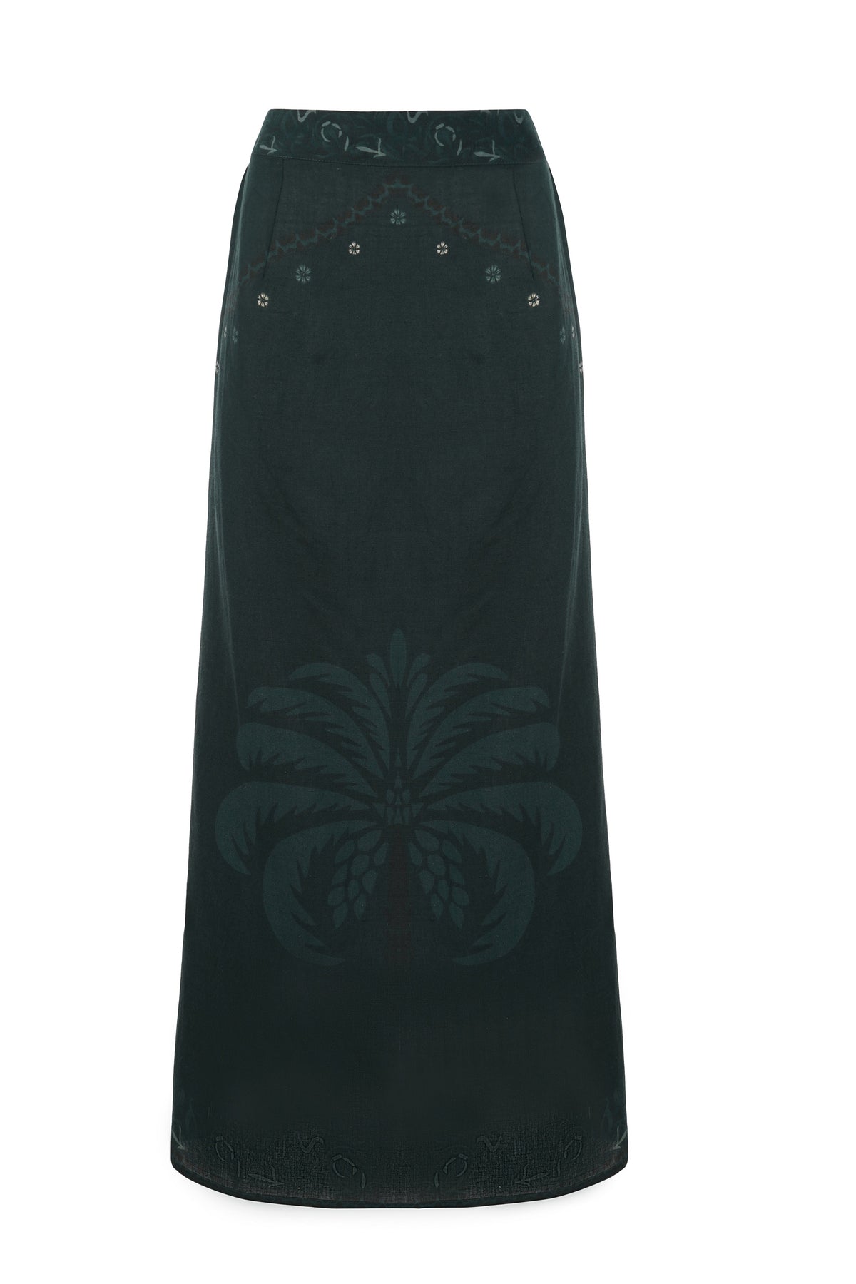 Val Skirt - Khaki Palm Tree