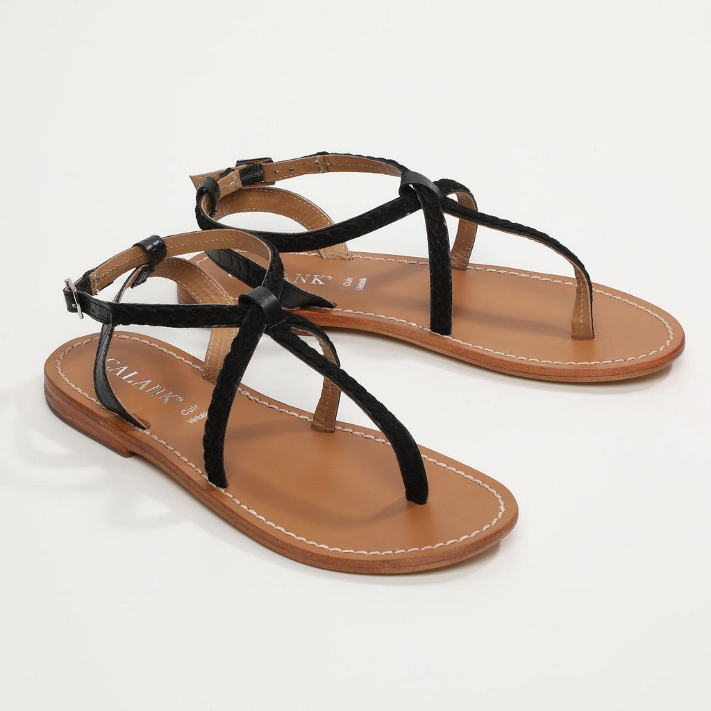 Calank - Lebai Toe-Post Sandals - Black Croco