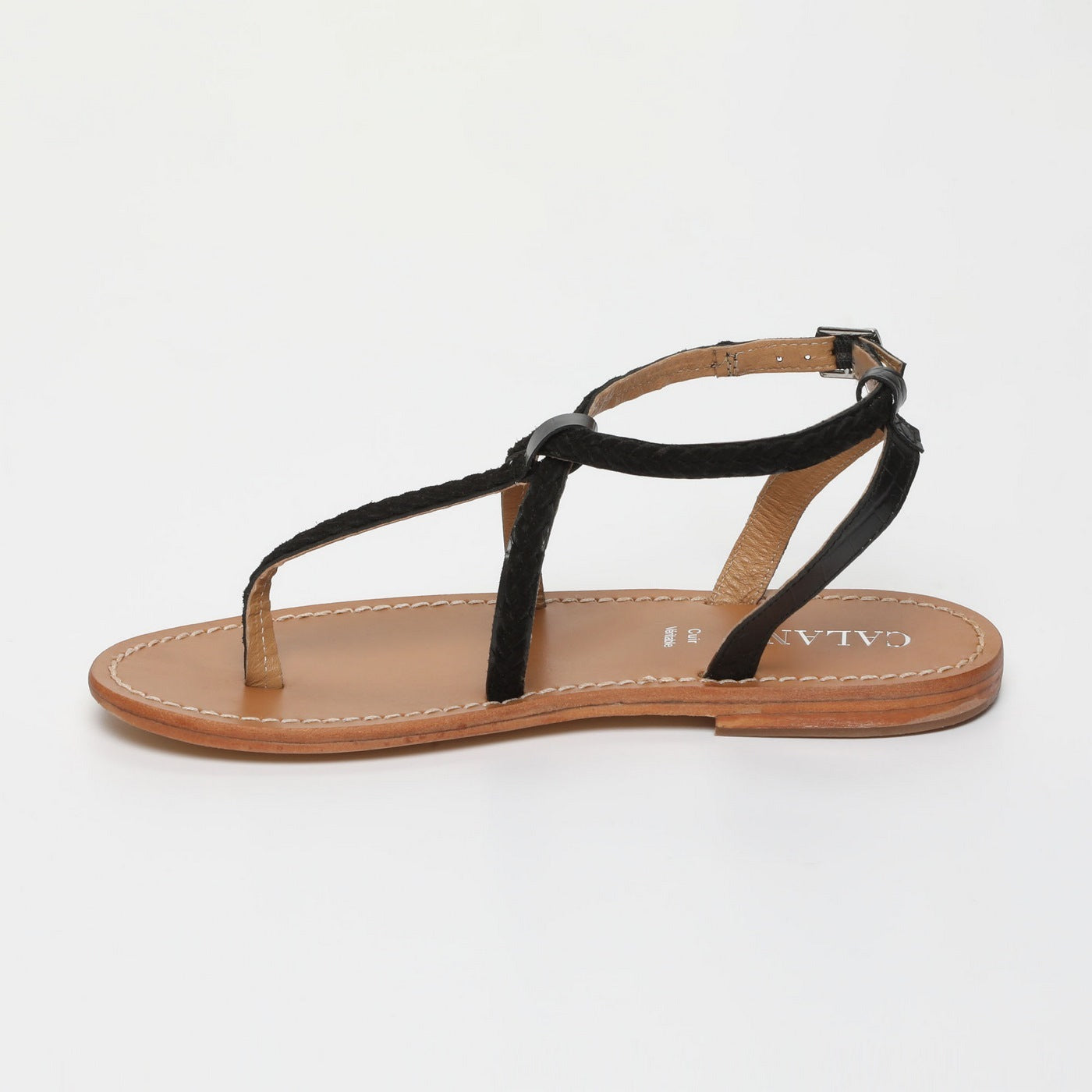 Calank - Lebai Toe-Post Sandals - Black Croco