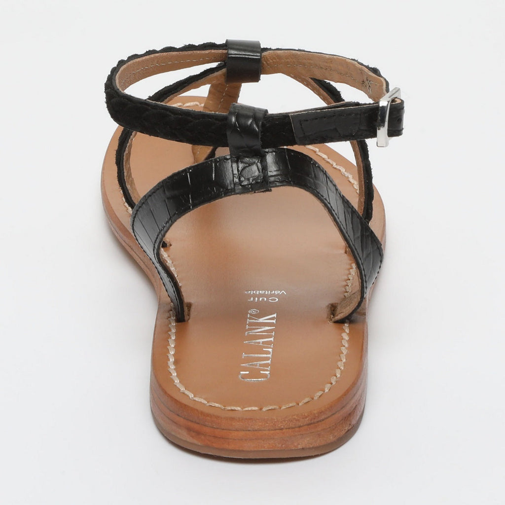 Calank - Lebai Toe-Post Sandals - Black Croco