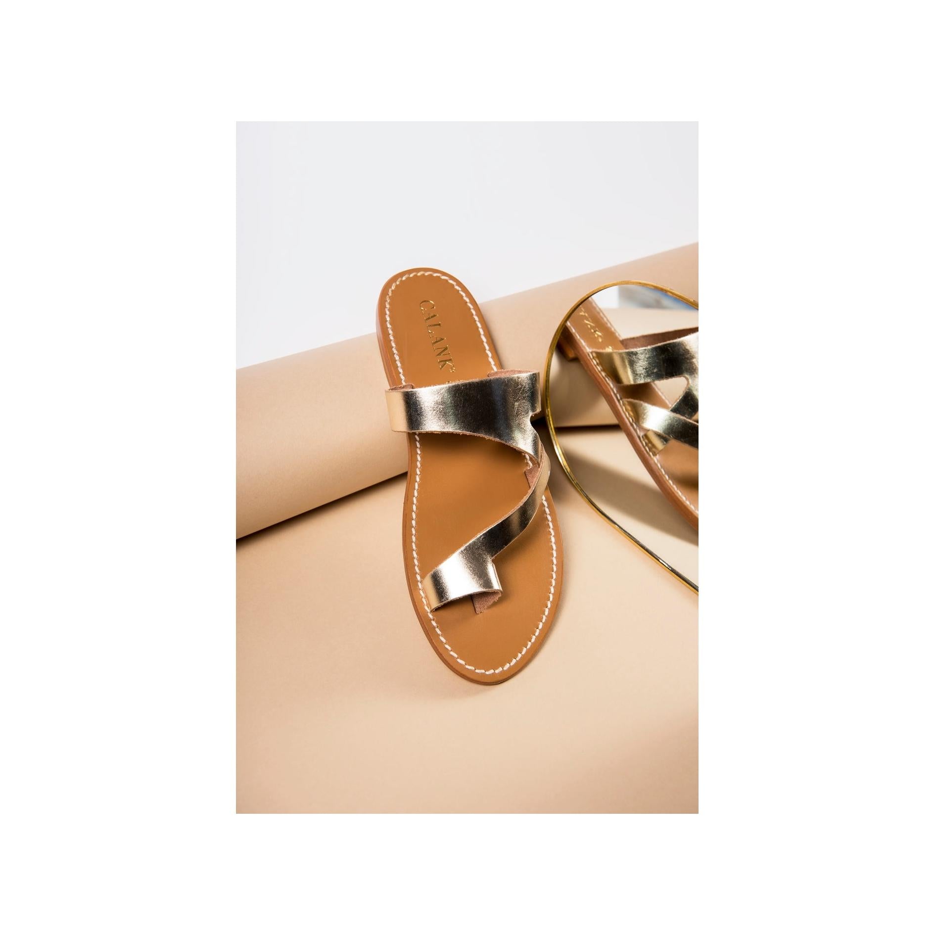 Calank - Emery Toe-Post Mules - Gold