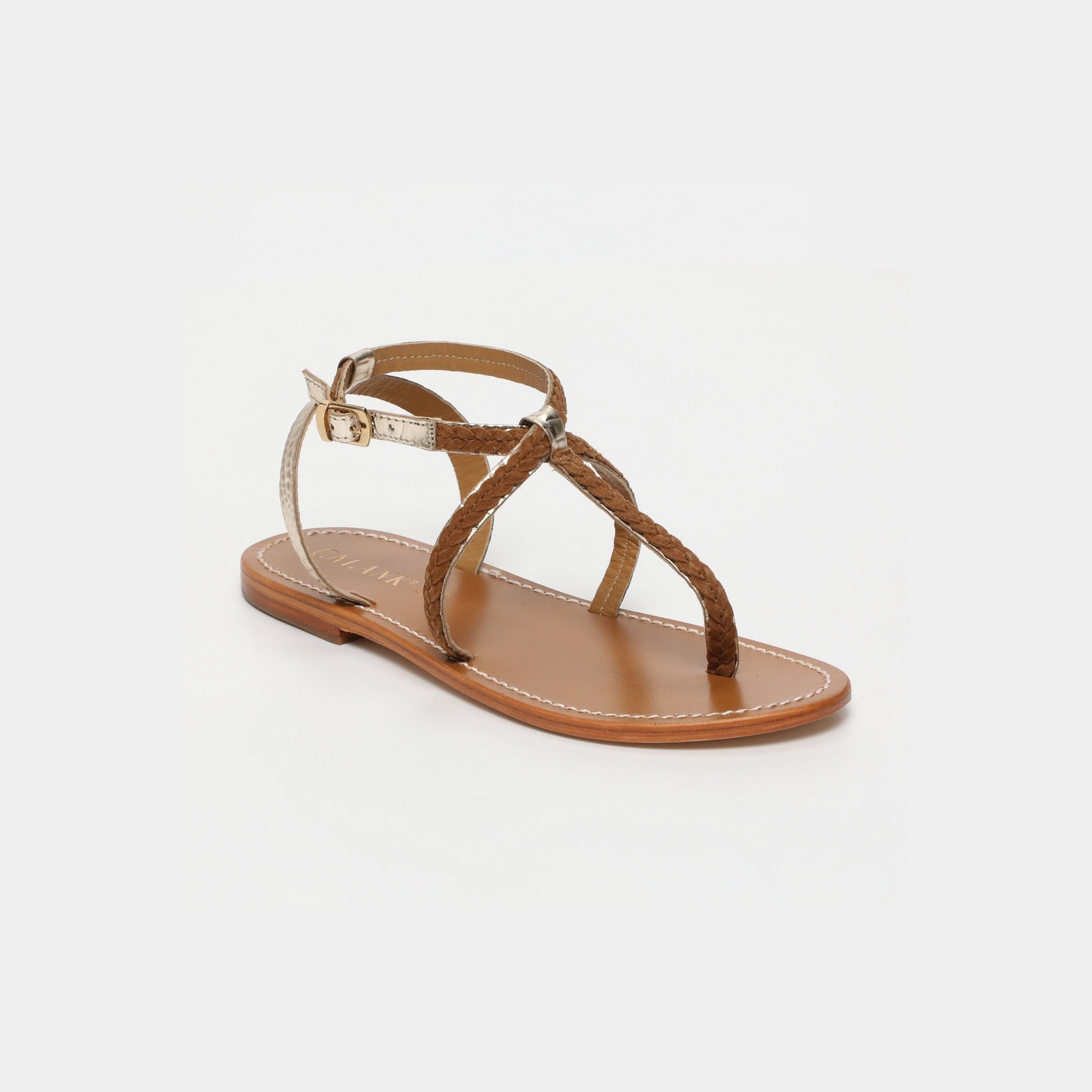 Calank - Lebai Toe-Post Sandals - Lt Gold Croco / Camel