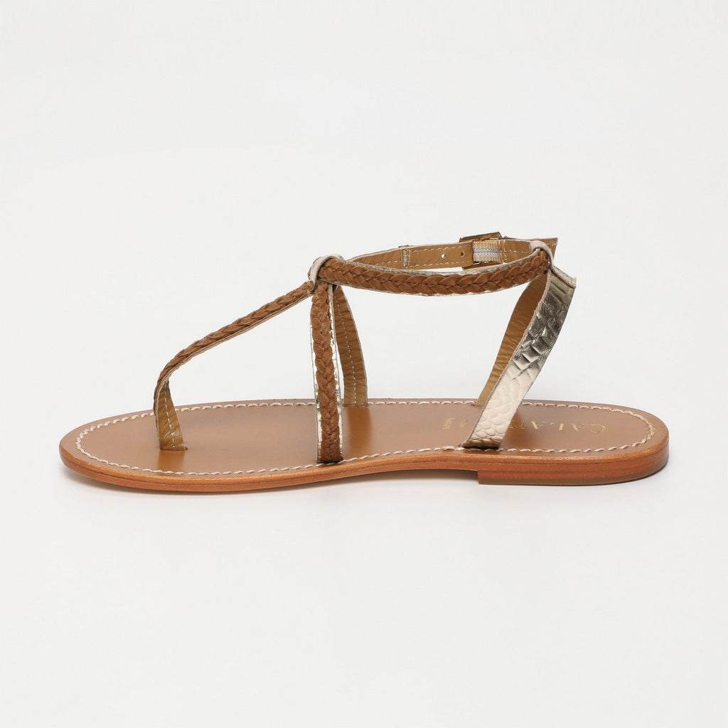 Calank - Lebai Toe-Post Sandals - Lt Gold Croco / Camel