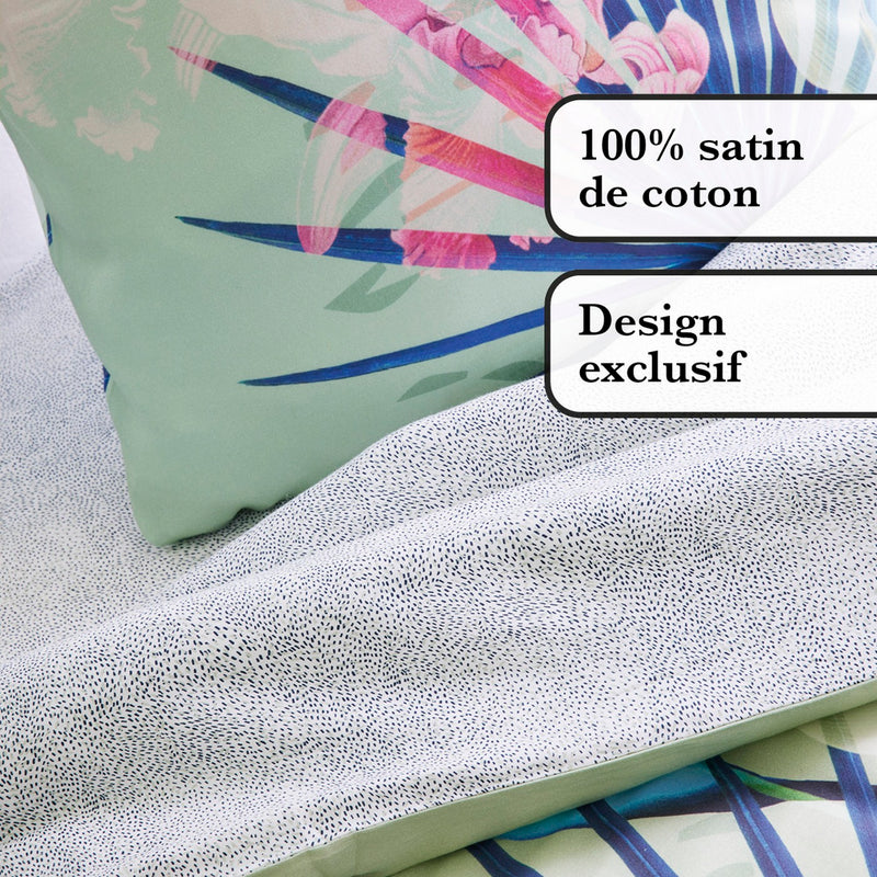 Paradiso - Parure Housse De Couette + Taie(s) D'Oreiller En Satin De Coton - Multi Vert Paradiso