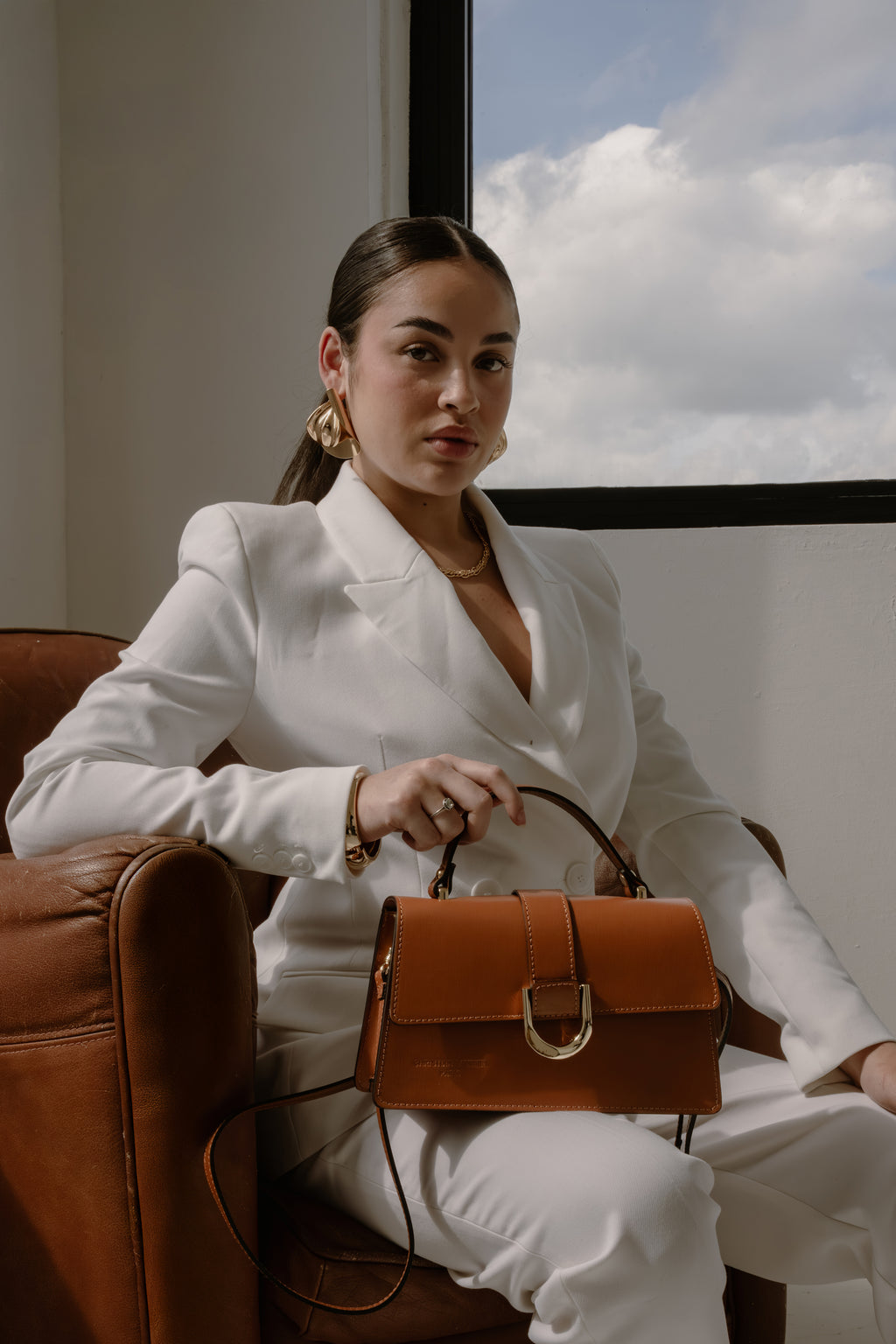 Sac À Bandoulière Katya - Camel + Blanc Casse