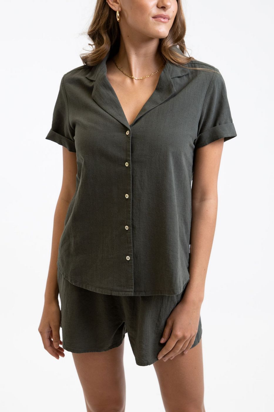 Rhythm - Chemise Manches Courtes Classique - Olive - Femme