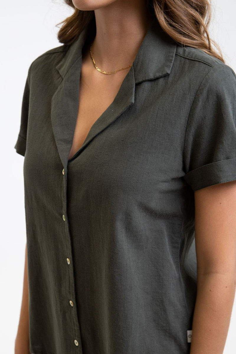 Rhythm - Classic Short Sleeve Shirt - Olive - Women