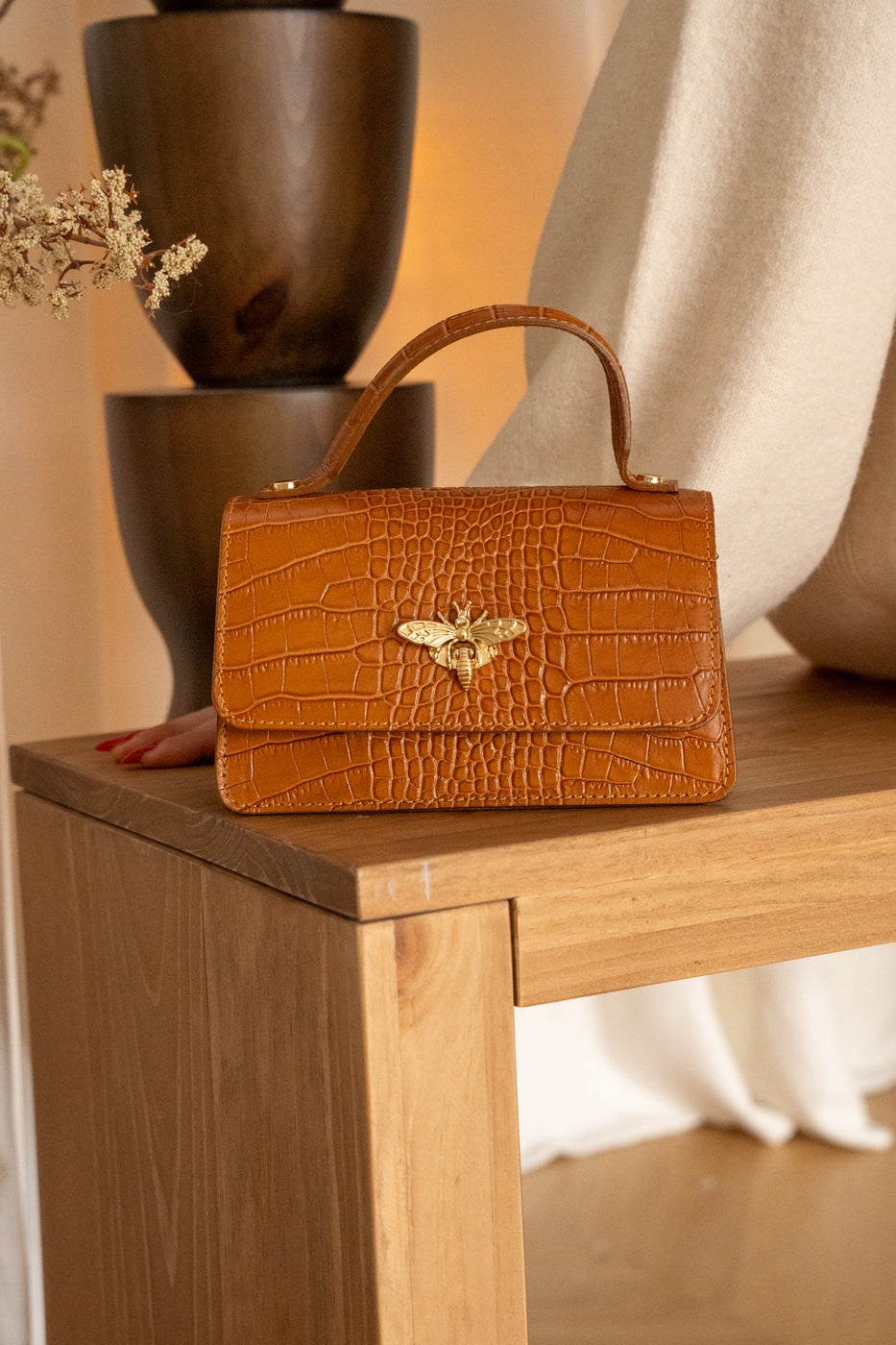 Bolso de Mano Lily Croco - Camel