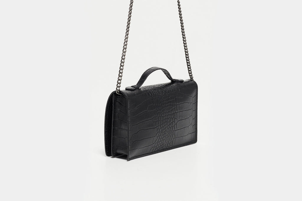 Bolso Bandolera Stacy Croco - Negro
