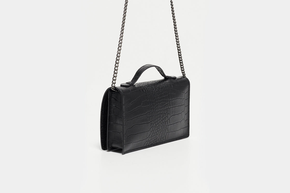 Bolso Bandolera Stacy Croco - Negro