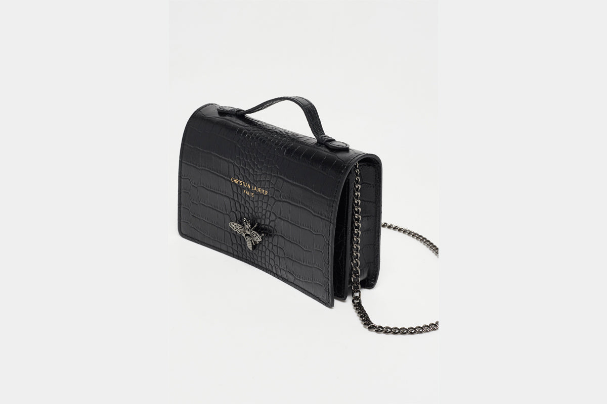 Bolso Bandolera Stacy Croco - Negro
