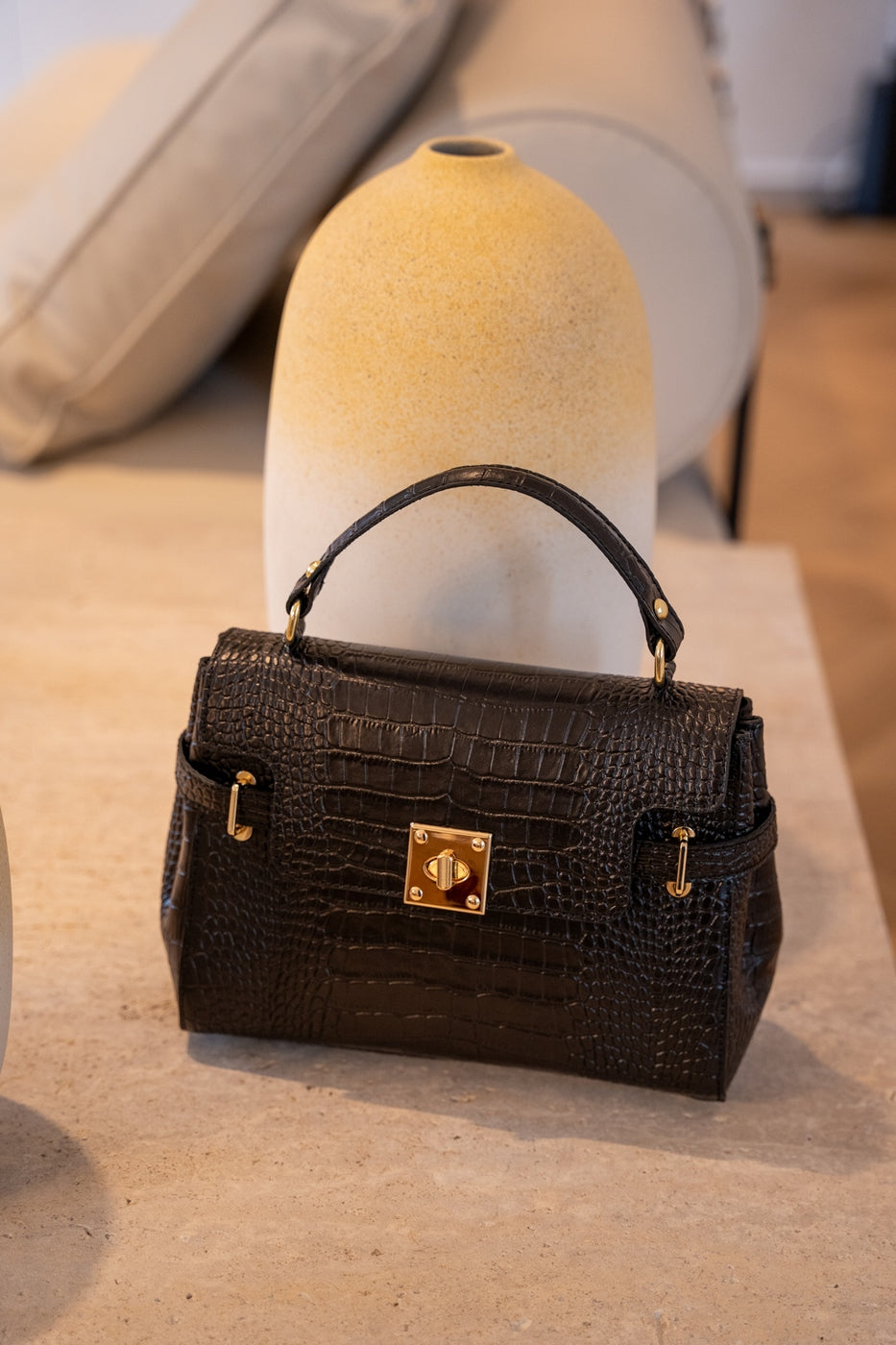 Sac À Main Swan Croco - Noir
