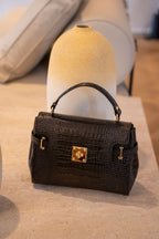 Swan Croco Handbag - Black
