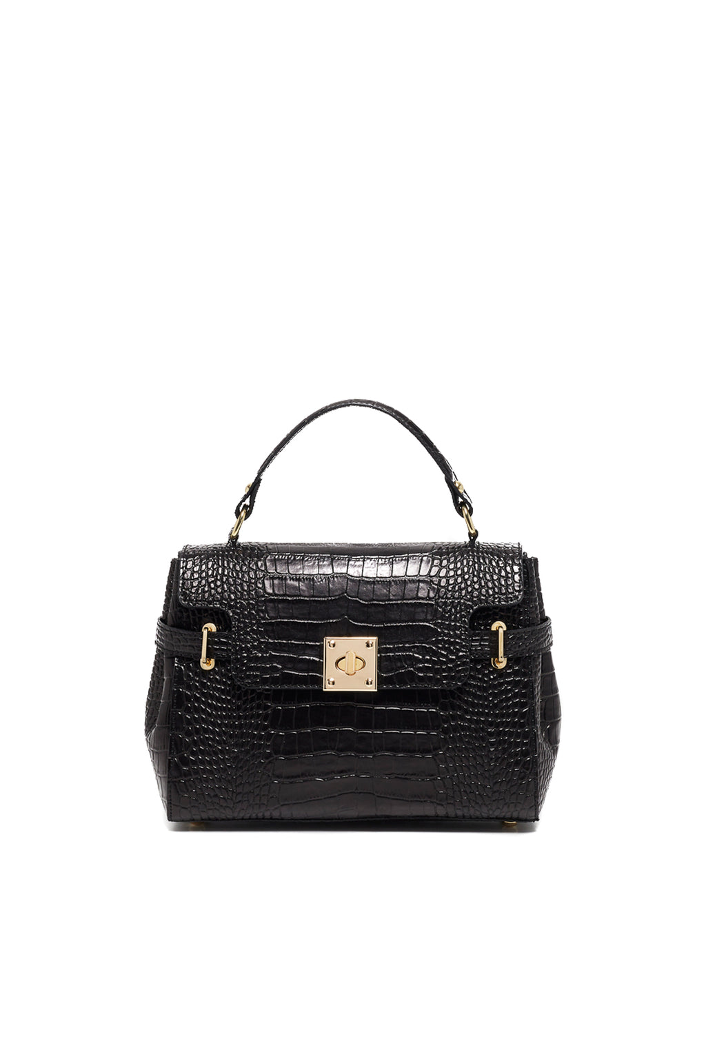 Swan Croco Handbag - Black
