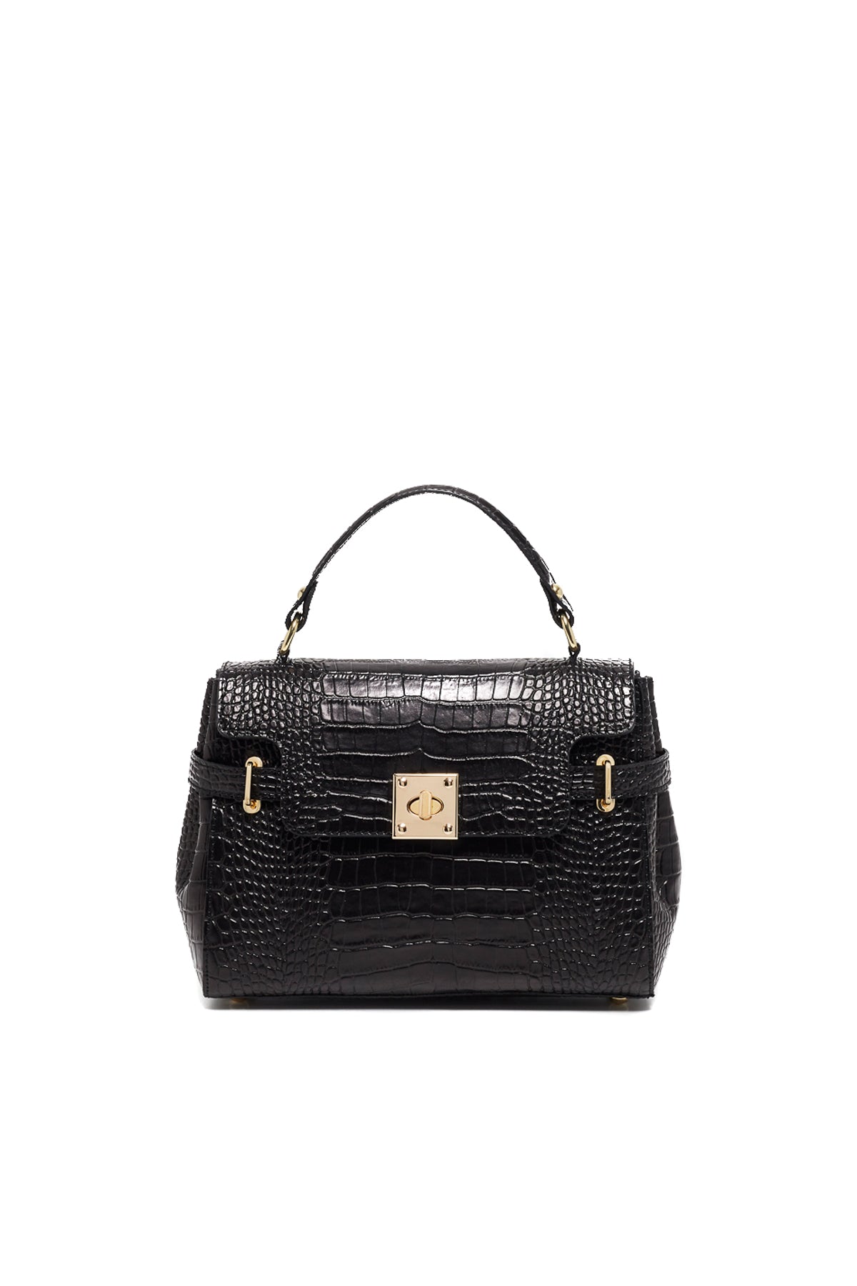 Swan Croco Handbag - Black