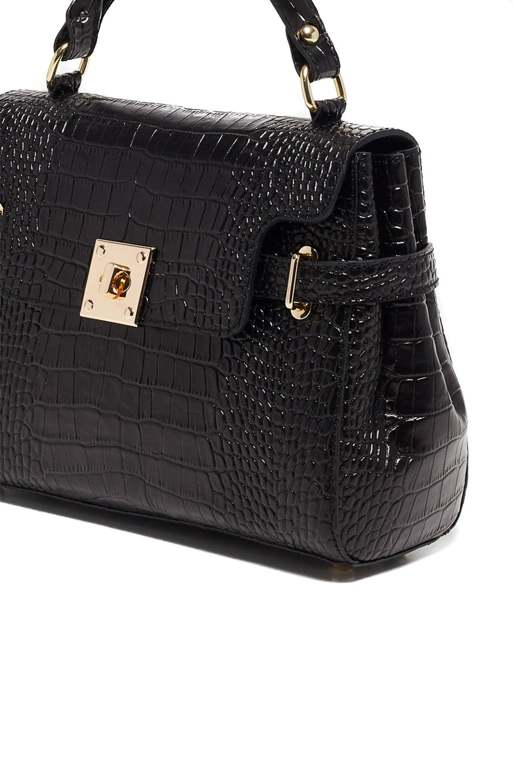 Swan Croco Handbag - Black