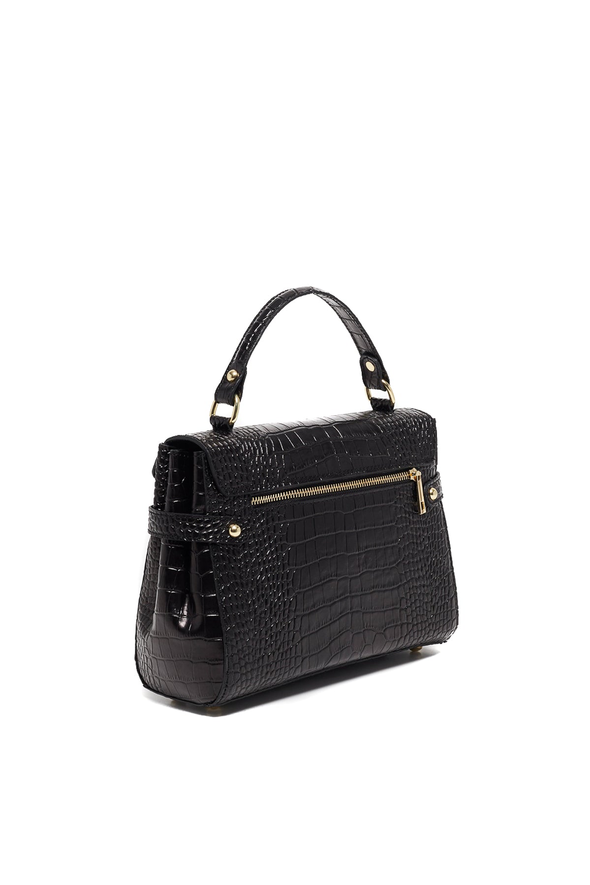Swan Croco Handbag - Black