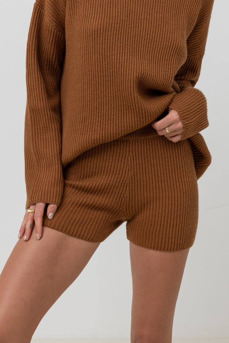 Rhythm - Classic Knit Shorts - Caramel - Women